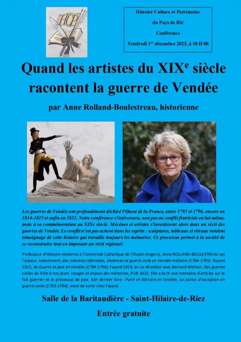 Conférence de Anne Rolland-Boulestreau « Quand les artistes du XIXe siècle racontent la guerre de Vendée »